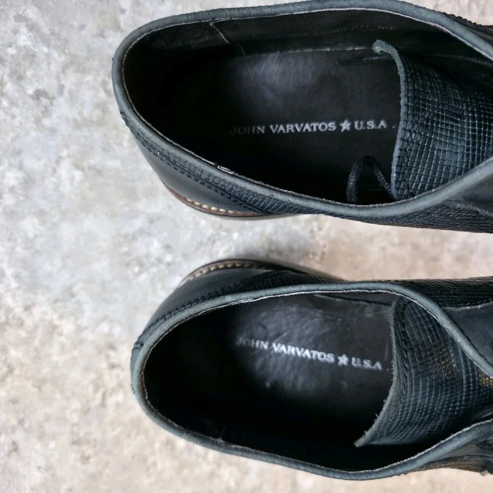 John Varvatos Dark Blue Leather Textured Derby Shoes Men's Size 10 M *Read Desc
